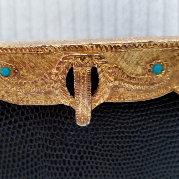 Vintage lizard print leather embellished handbag - Picture 2 of 8